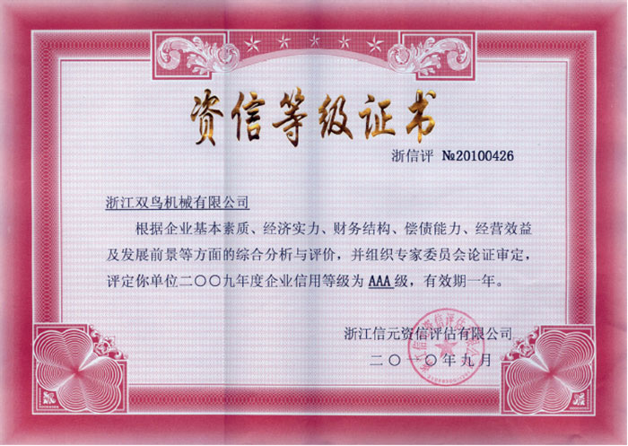 雙鳥資質(zhì)-資信等級證書